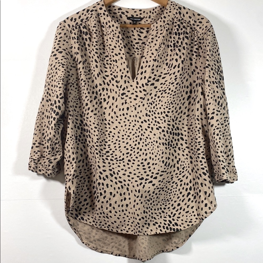 The Limited Linen Blend Animal Print Popover Blouse Size M